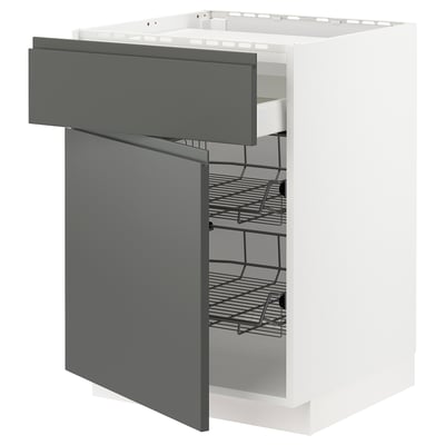 Modern kitchen unit, METOD system in white and grey. Pull-out basket, sleek design, smooth finish.