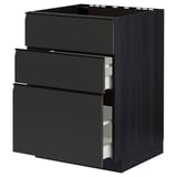 Modern black kitchen unit with three smooth drawer fronts and integrated handles.
