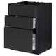 Modern black kitchen unit with three smooth drawer fronts and integrated handles.