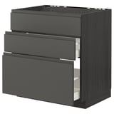 Modern kitchen unit, METOD in dark grey with three drawers, sleek handles, sturdy wooden build.
