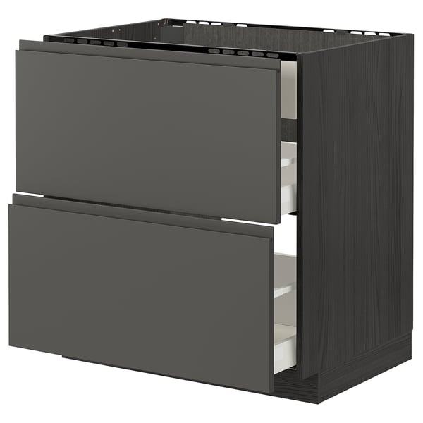 Modern black METOD kitchen unit with two soft-close drawers, sleek handles, square shape.