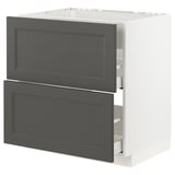 METOD kitchen unit, dark grey, rectangle, pull-out drawers, white frame.