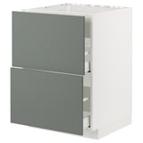 METOD kitchen unit, grey-green drawers, white base, modern design, sleek handles, sturdy construction.