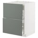 METOD kitchen unit, grey-green drawers, white base, modern design, sleek handles, sturdy construction.