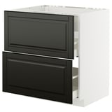 Modern black METOD kitchen unit with beveled edges and white frame, featuring two drawers.
