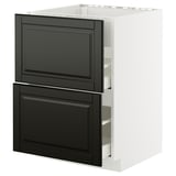 Black & white METOD kitchen unit with beveled drawers & shelves.