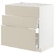 METOD kitchen cabinet, beige color, drawer system, white background.