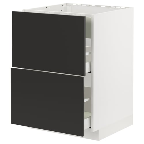 Modern kitchen unit in black and white. Two medium drawers, sleek design.