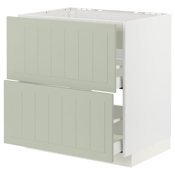 METOD kitchen unit with green stensund fronts, 2 drawers, white interior.