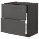 METOD kitchen unit in dark gray with wood grain design.