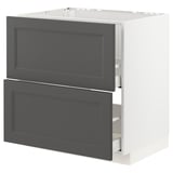 METOD kitchen base with dark grey drawer fronts, white frame, two drawers, rectangular.