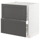 METOD kitchen base with dark grey drawer fronts, white frame, two drawers, rectangular.
