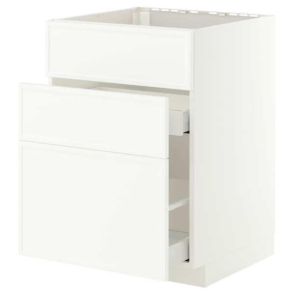 METOD / MAXIMERA Base cab f sink+3 fronts/2 drawers, white/Aspudden matt white, 60x60 cm