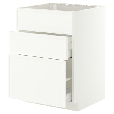 METOD / MAXIMERA Base cab f sink+3 fronts/2 drawers, white/Aspudden matt white, 60x60 cm