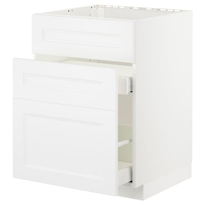 A METOD white kitchen cabinet with a modern design, featuring a smooth drawer and sturdy frame.
