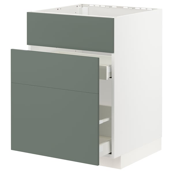 METOD kitchen unit, grey-green, modern design, white frame, sleek handles, integrated drawers.