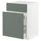 METOD kitchen unit, grey-green, modern design, white frame, sleek handles, integrated drawers.