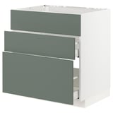 Modern grey-green METOD kitchen cabinet with 3 smooth drawers, sleek design.