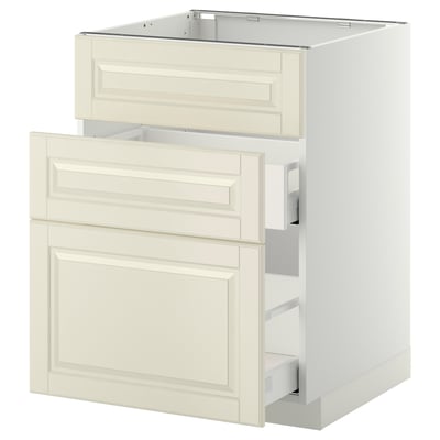 An off-white METOD kitchen cabinet with beveled edges, featuring two drawers and smooth-running drawer fronts.