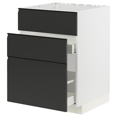 Modern kitchen unit: METOD with black upplöv drawers, sleek and square, integrated handles.