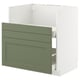Modern kitchen cabinet: METOD in green with drawers and sturdy frame.