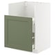 Modern green-grey METOD kitchen cabinet with smooth drawer.