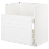 The METOD kitchen cabinet in white, featuring smooth close drawers and sturdy design.