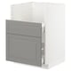METOD kitchen unit in grey with white frame, three drawers, wooden look.