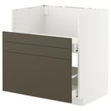 A modern kitchen cabinet named METOD with dark brown havstorp fronts, durable frame, and smooth drawers.