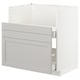 A white METOD kitchen cabinet with a light grey lerhyttan panel design, featuring multiple drawers and a sturdy frame.