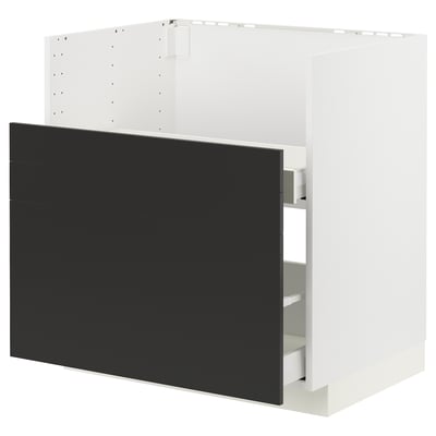 Black & white METOD kitchen cabinet with sleek front & storage drawers.