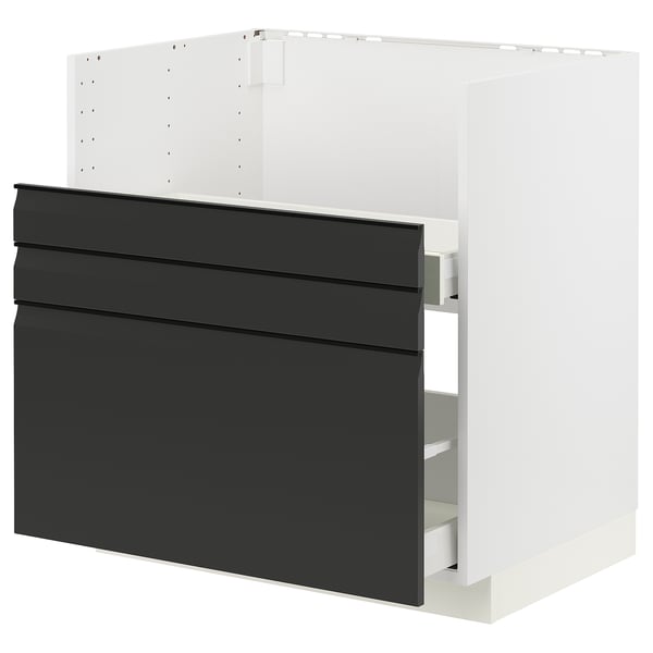 Modern black kitchen cabinet, rectangular with sleek edges, part of METOD system.