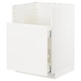 White modern kitchen cabinet set. Smooth drawer fronts, sleek design.
