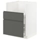 Image depicts a modern METOD kitchen unit in dark grey with matt voxtorp fronts, featuring sleek handles and built-in.