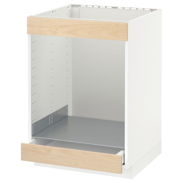 A white METOD kitchen cabinet with light ash drawer fronts. It a sturdy frame and a smooth-running drawer.