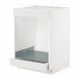 White METOD kitchen unit with open drawer and steel shelf, modern minimalist design.