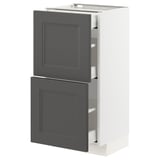 METOD kitchen cabinet in white and dark grey. Two grey drawers and a single door, modern timeless design.