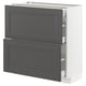 Modern kitchen cabinet: METOD with dark grey axstad doors, white frame, rectangular drawers, smooth close.