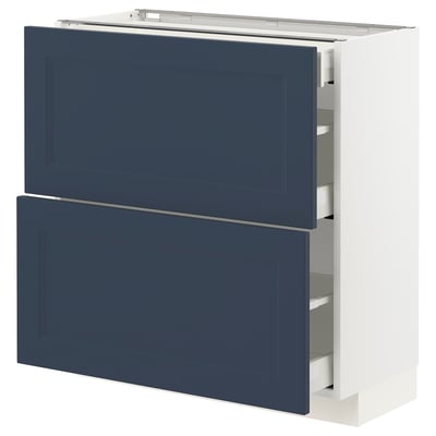 METOD kitchen unit, blue axstad drawers, white frame. Slow-close drawers, 25 year guarantee.