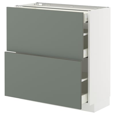 Grey-green METOD kitchen unit with two drawers.