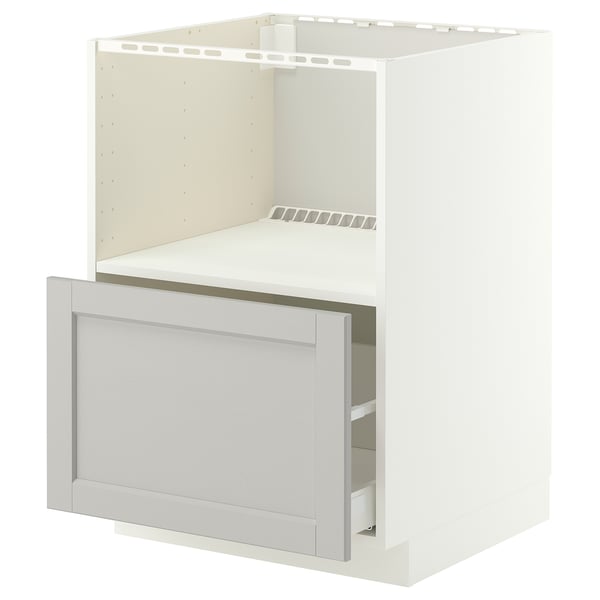 METOD / MAXIMERA Base cabinet f built-in appliances, white/Lerhyttan light grey, 60x60 cm