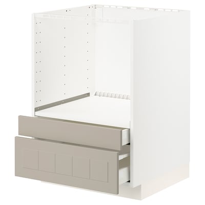 METOD kitchen unit, white, flat design, beige fronts, particleboard & steel, includes drawers & shelf.