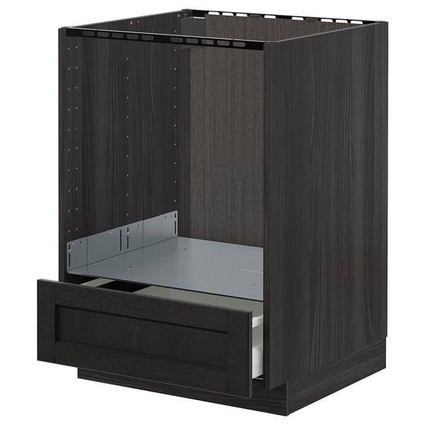 A dark grey wooden kitchen cabinet from ikeas METOD series, showcasing a stylish, traditional design with a drawer.