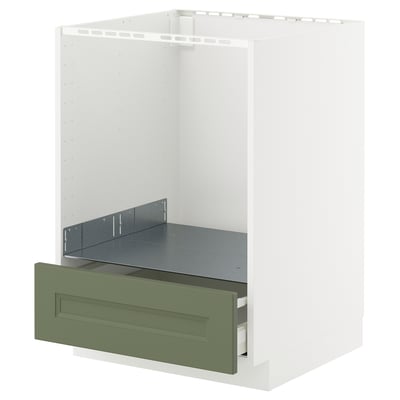 Ikea METOD kitchen unit in white and green, with one pull-out drawer.