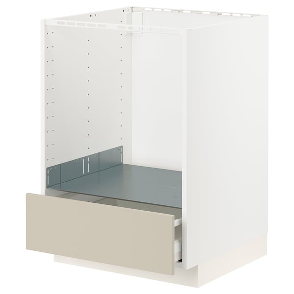 Beige ikea METOD kitchen drawers, white frame