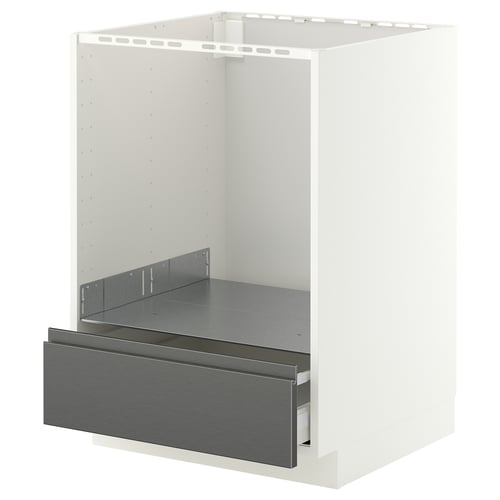 METOD / MAXIMERA Base cabinet for oven with drawer, white/Voxtorp stainless steel effect, 60x60 cm