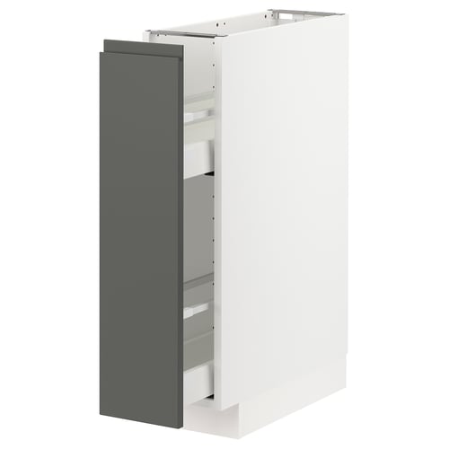 White METOD kitchen cabinet with dark grey drawer, modern design.