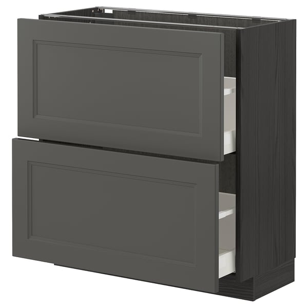 A dark grey IKEA METOD kitchen cabinet with two drawers, featuring a sleek and modern design.