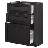 Black METOD kitchen cabinet with three drawers, wooden finish, square shape and modern design.