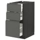 Modern grey kitchen unit with three drawers, dark wood effect.